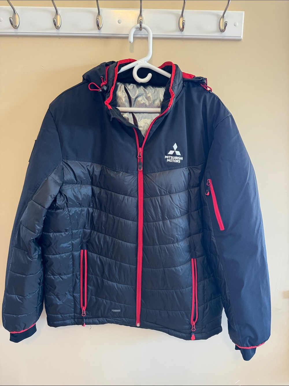Men's Black Puffer Jacket with Red Trim